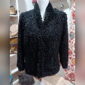 Ruby Rd Size 12  black fuzzy teddy sweater EUC